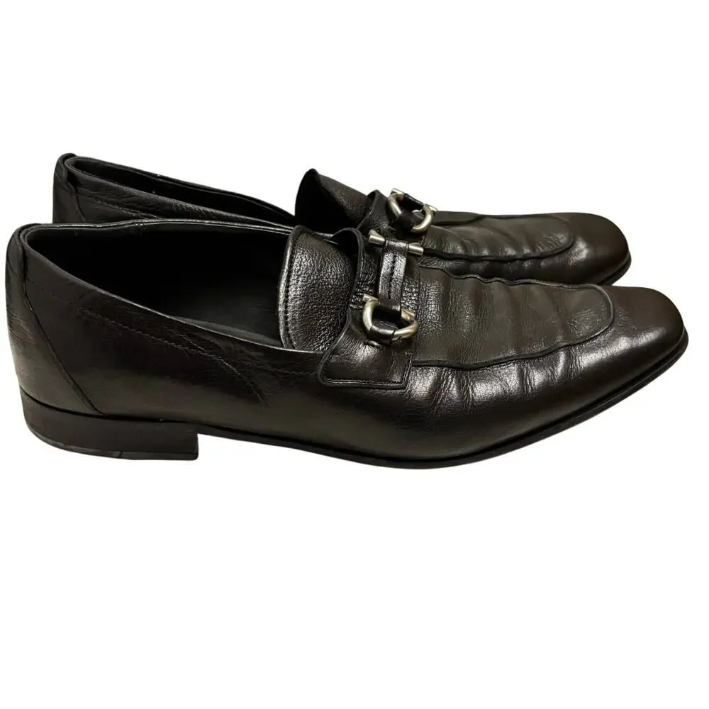 Salvatore Ferragamo loafers featuring silver Gancini bit hardware, men’s size 9